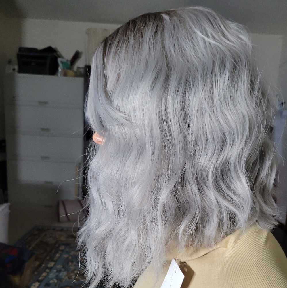 MAKE ME AN OFFER! Gray Rooted Wavy Wig - Picture 4 of 8
